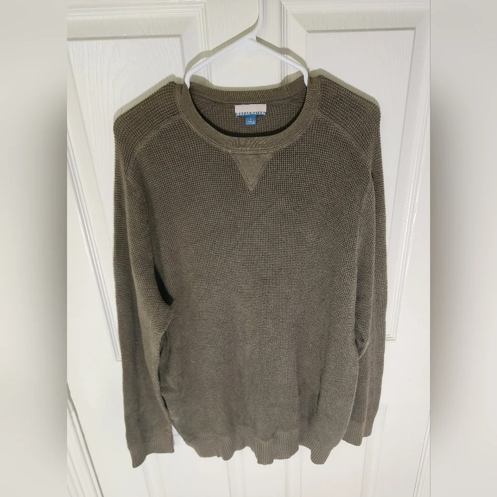 Breakwater Mens Olive Green Stretchy Pullover Sweater